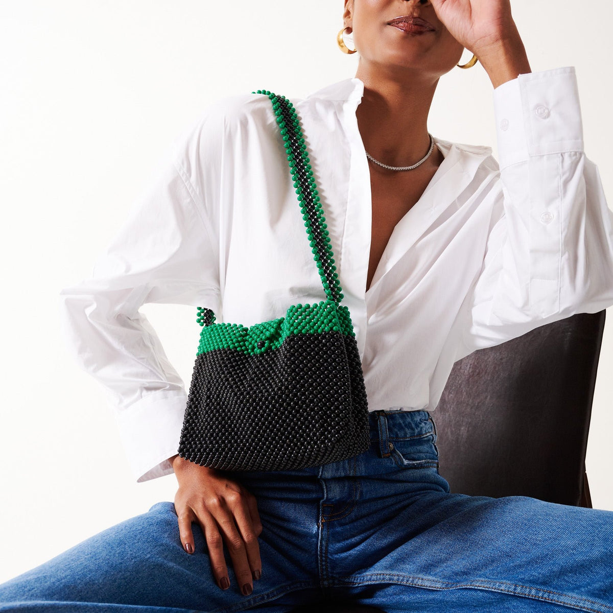 Beaded bag (black/green)