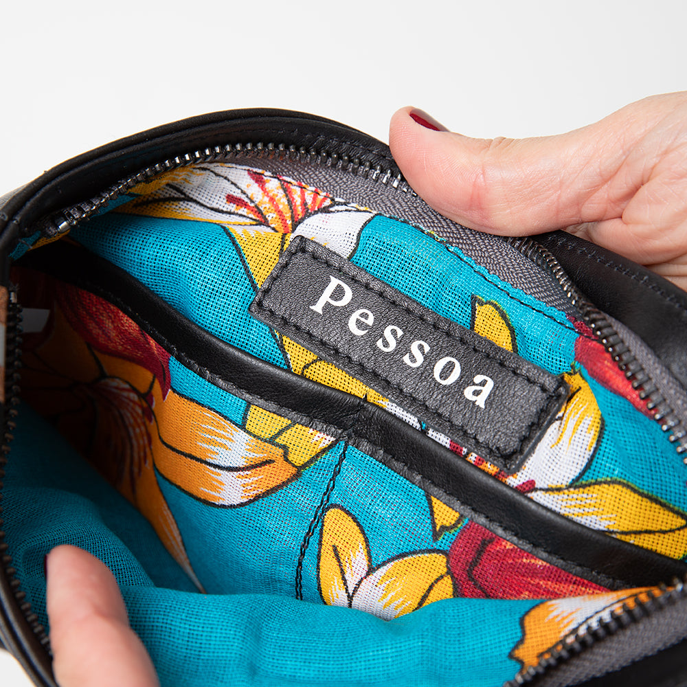 printed linning, leather bag, made in Sydney