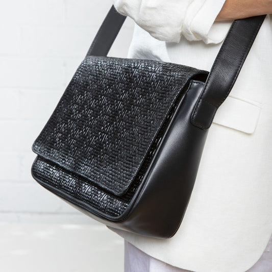 black leather satchel