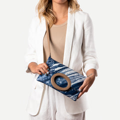 leather clutch four ways to wear, blue and white ,bag