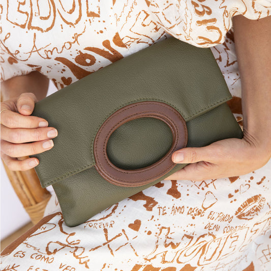 green leather clutch made in sydney
