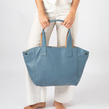 blue leather tote pessoa