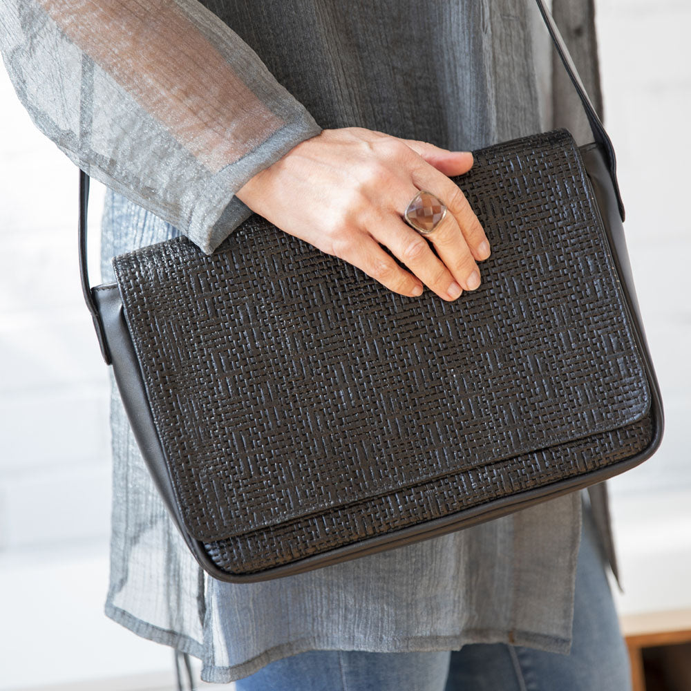 black leather bag
