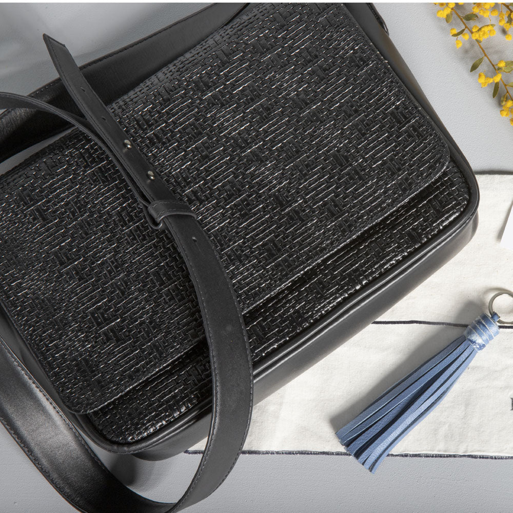 black leather satchel crossbody bag