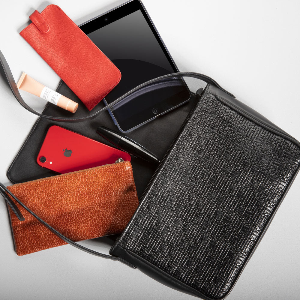 black leather crossbody bag